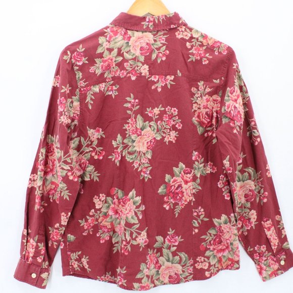 Gloria Vanderbelt Shirt Womens Red Floral Button Down Long Sleeve Collared L - Picture 6 of 8